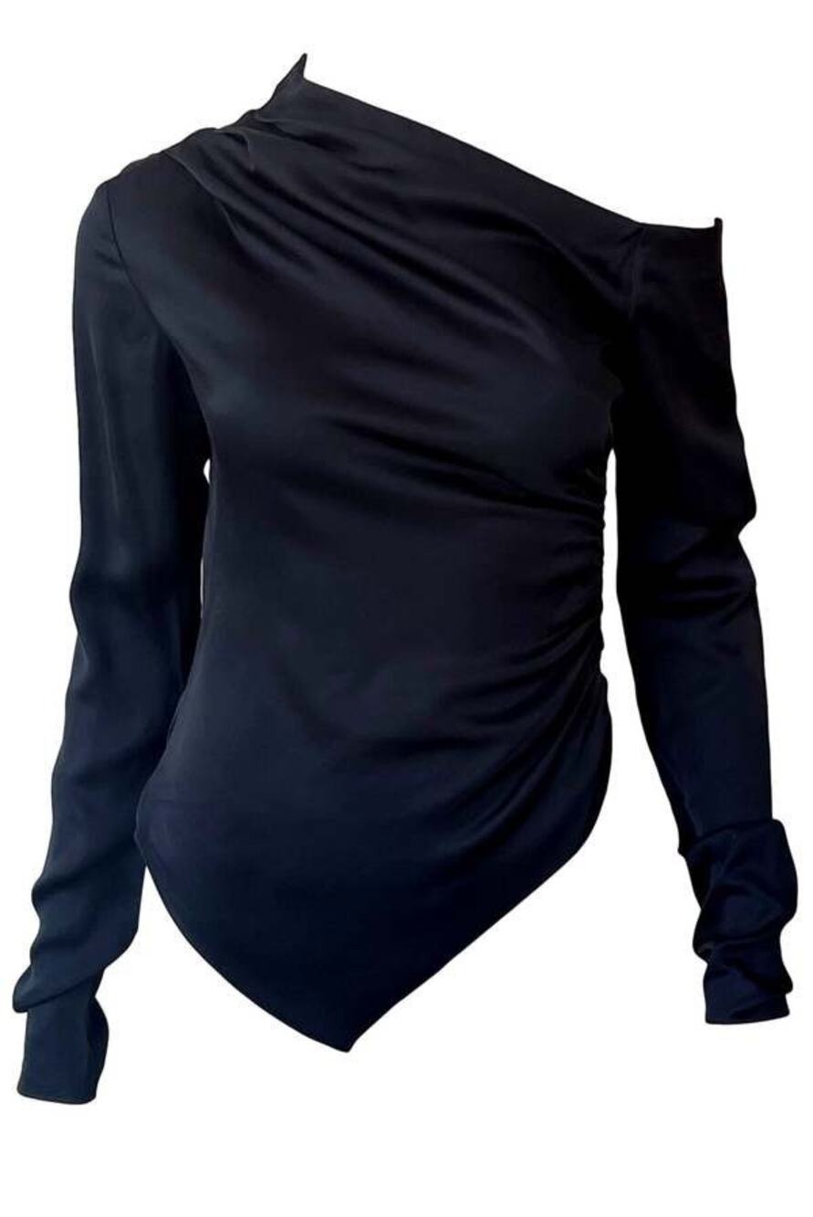 A.L.C. Sz 10 Dark Sapphire Jamie Ruched Asymmetric Off Shoulder Long Sleeve Top